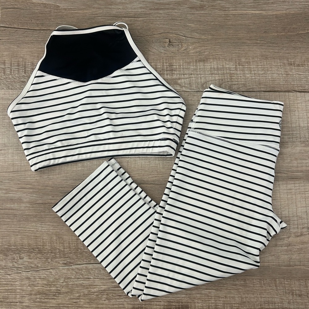 CRZ YOGA Black and White Striped Leggings